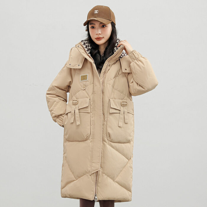 Detachable Hat Cotton Coat Over The Knee Padded Down Jacket - Image 8