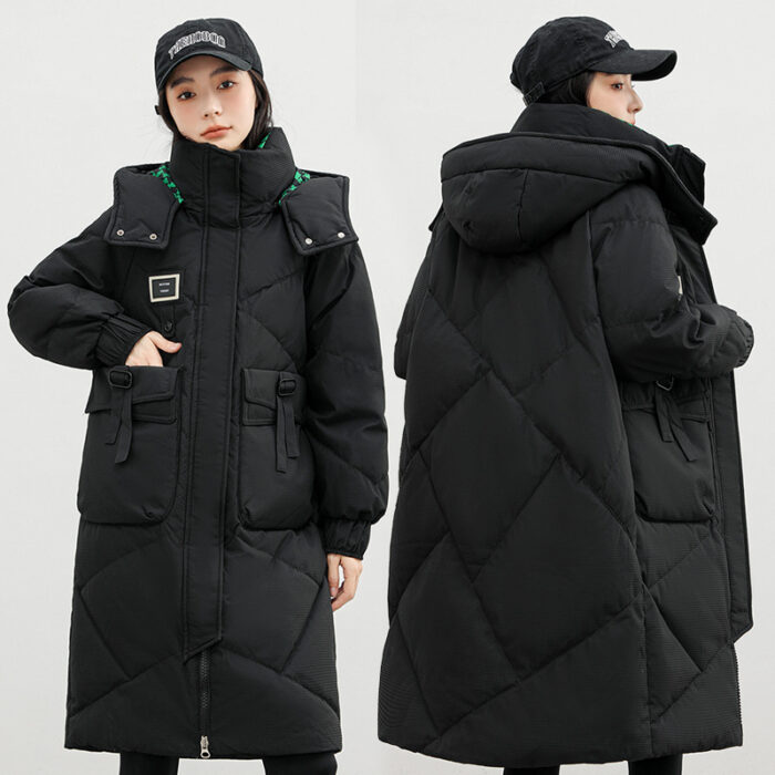 Detachable Hat Cotton Coat Over The Knee Padded Down Jacket - Image 4