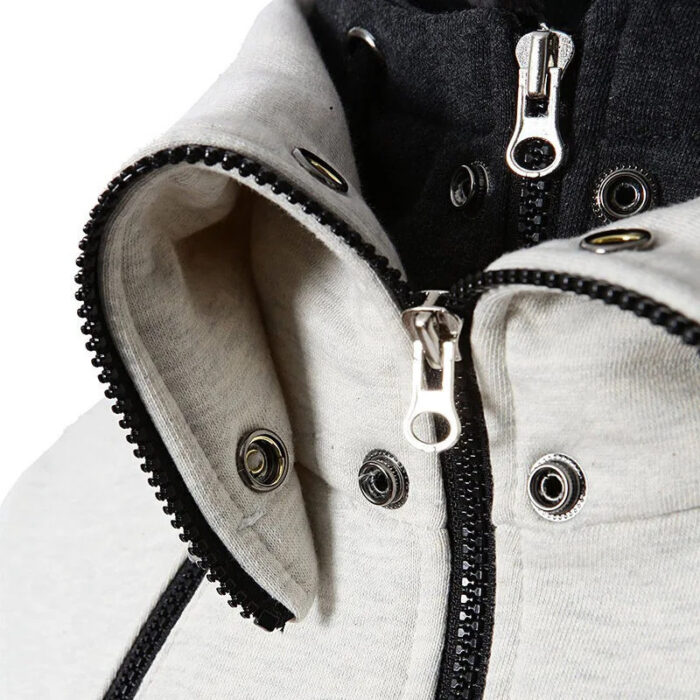 Men's Zip UP Hooded Jacket Fake Two Piece Sports Cardigan Casual Slim Sweatshirt Jacket - Image 3