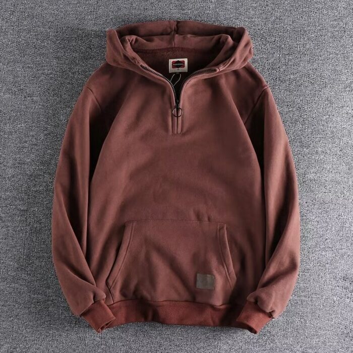 Thickened Half Zipper Open Collar Hooded Trend Men's Sweater - Image 3