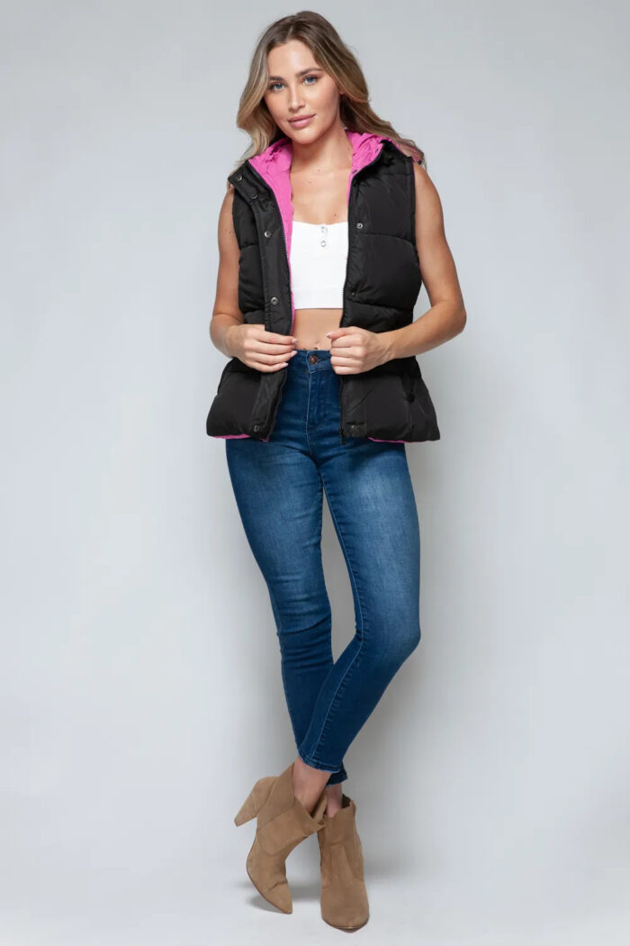 Snobbish Snap And Zip Closure Hooded Vest - Image 5