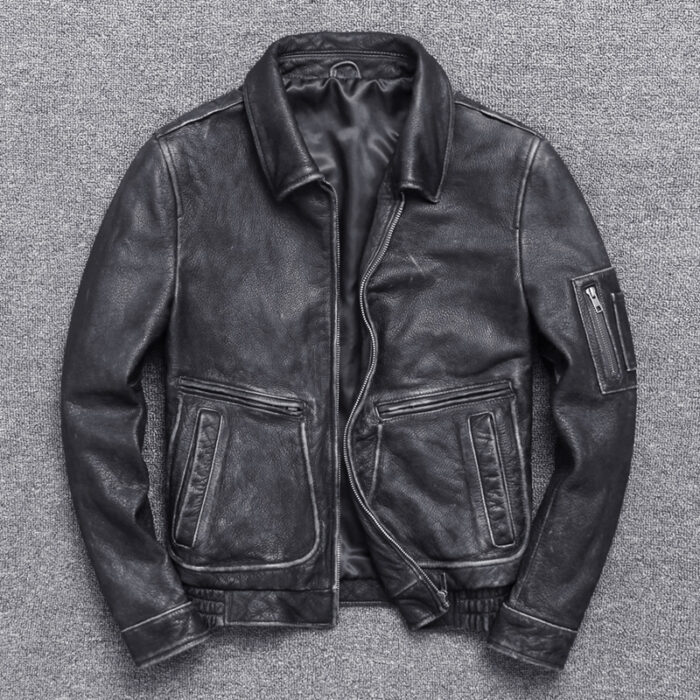 Thick leather Casual Make old leather jacket - Image 3