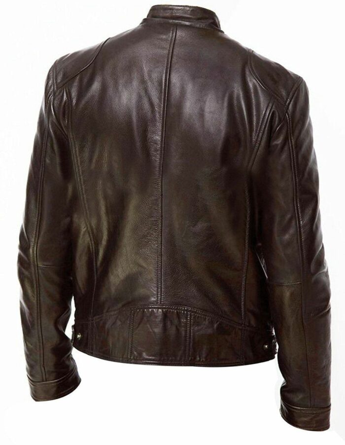 Pu Leather Collar Slim Leather Jacket - Image 4