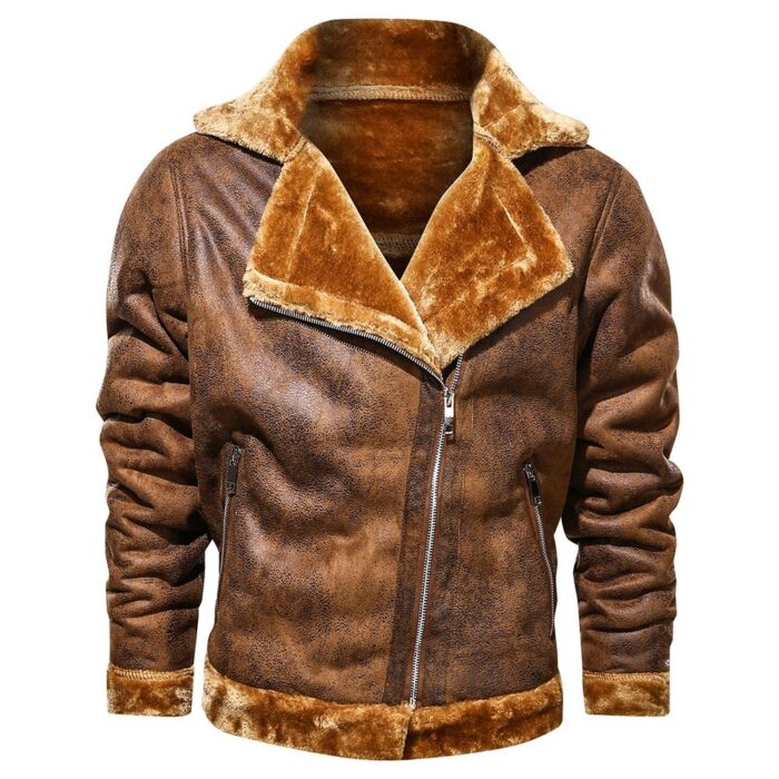 Retro Men Winter Suede Leather Jacket - Image 3