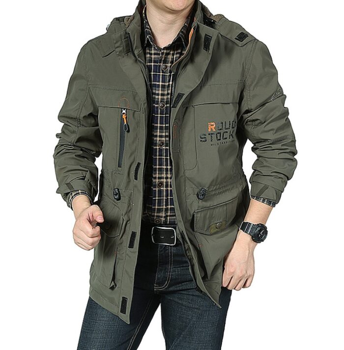 Spring thin Jacket jacket Men's casual outdoor waterproof breathable long hooded stand collar Jackets men 086 - Image 7