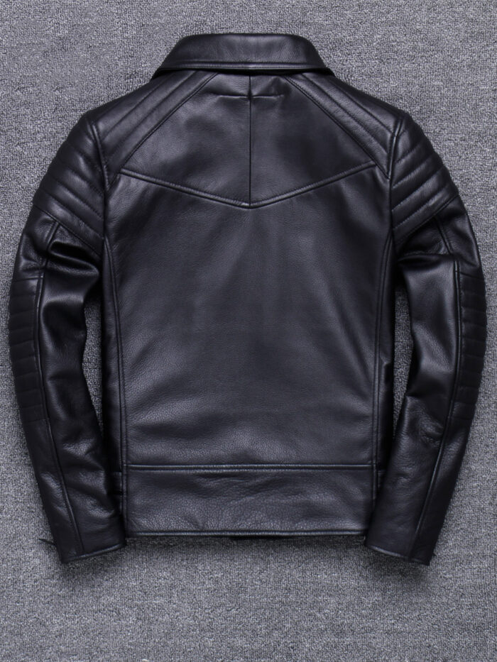 Lapel Diagonal Zipper Top Layer Cowhide Leather Leather Jacket - Image 4