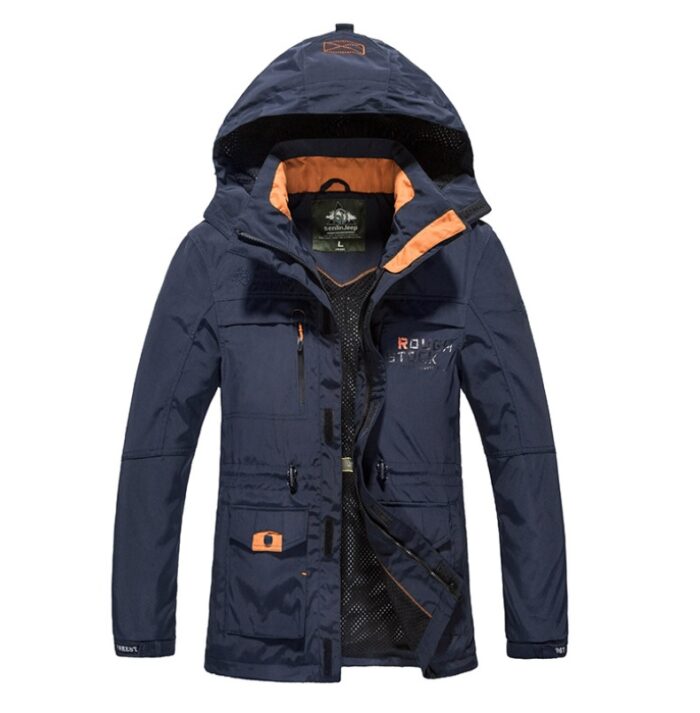 Spring thin Jacket jacket Men's casual outdoor waterproof breathable long hooded stand collar Jackets men 086 - Image 4