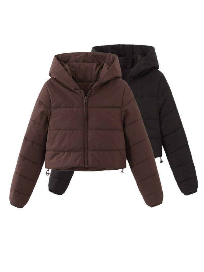 Fashion Zipper Hooded Short Coat Winter Mandela-color Jacket Outerwear Women's Clothing - Image 10