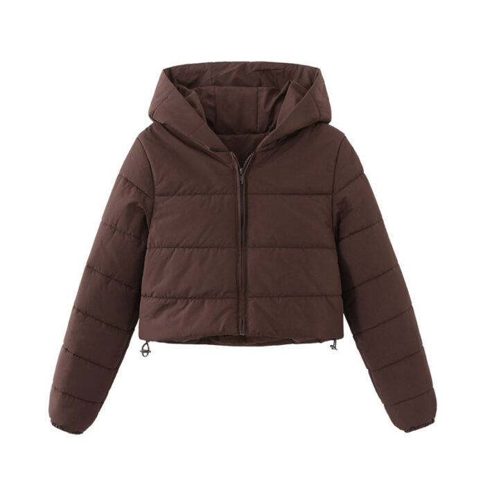 Fashion Zipper Hooded Short Coat Winter Mandela-color Jacket Outerwear Women's Clothing - Image 3