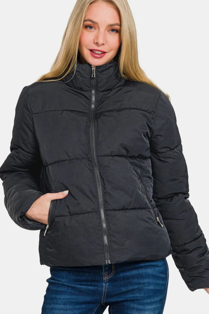 Zenana Zip Up Turtleneck Puffer Jacket With Pockets - Image 3