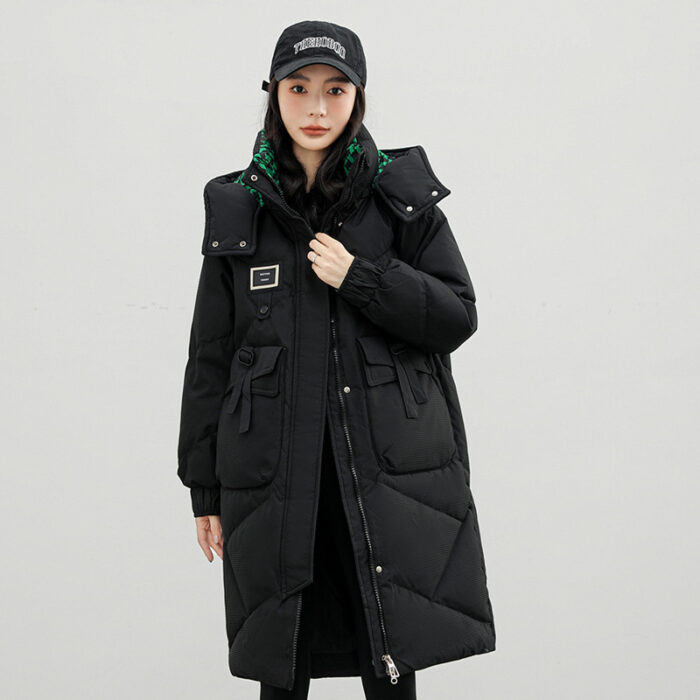 Detachable Hat Cotton Coat Over The Knee Padded Down Jacket - Image 3