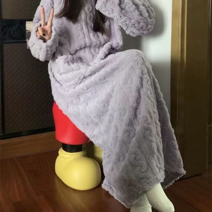 Winter Coral Fleece Sleepwear Women's Nightgown Long Night Dress Pajamas With Pockets Thickened Jacquard Dress Warm Home Clothes - Image 6