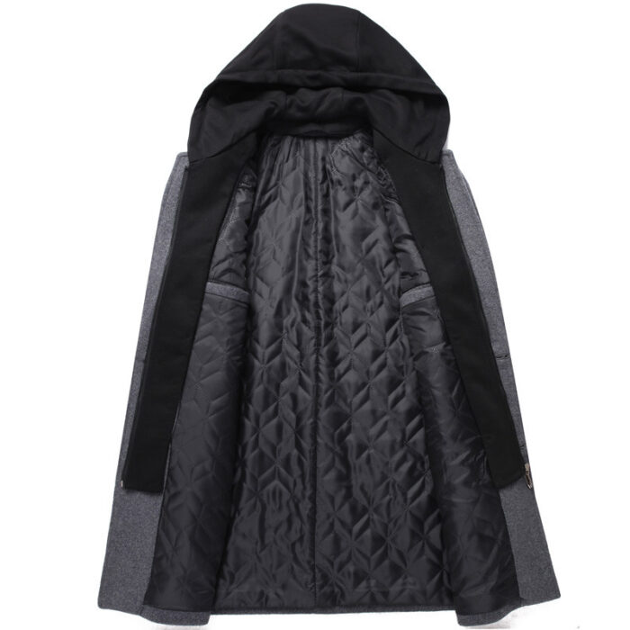 Mens Detachable Hooded Woolen Winter Coat Jacket Mid-Length Single Breasted - Image 4