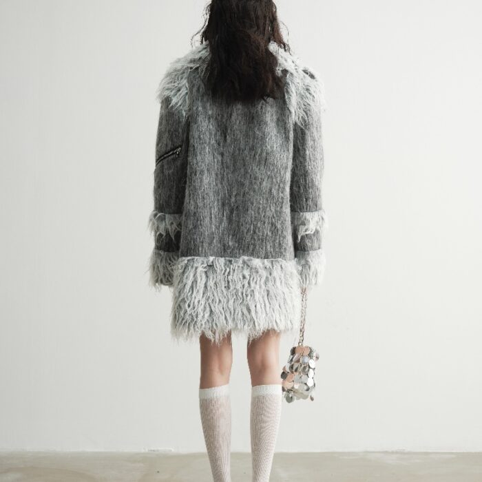 Fur Patchwork Wool Overalls Coat - Image 3