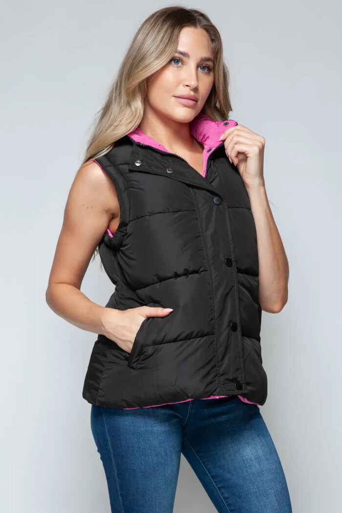 Snobbish Snap And Zip Closure Hooded Vest - Image 8