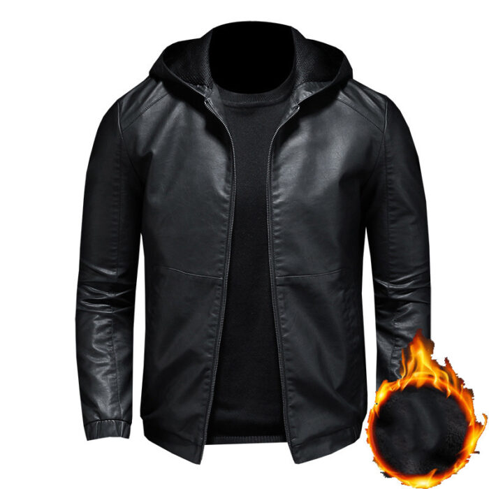 Men's leather jacket motorcycle jacket - Image 5