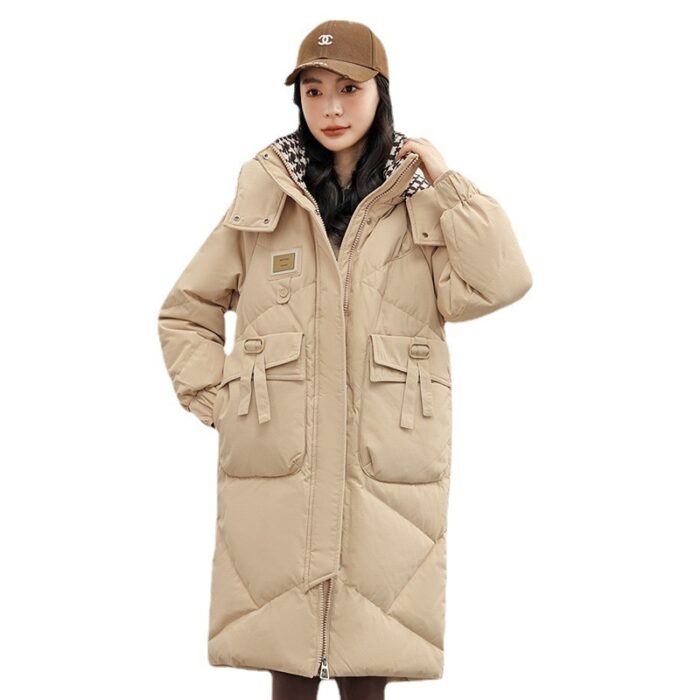 Detachable Hat Cotton Coat Over The Knee Padded Down Jacket - Image 6