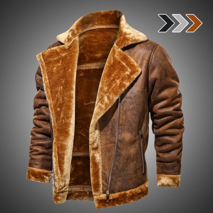 Retro Men Winter Suede Leather Jacket - Image 5