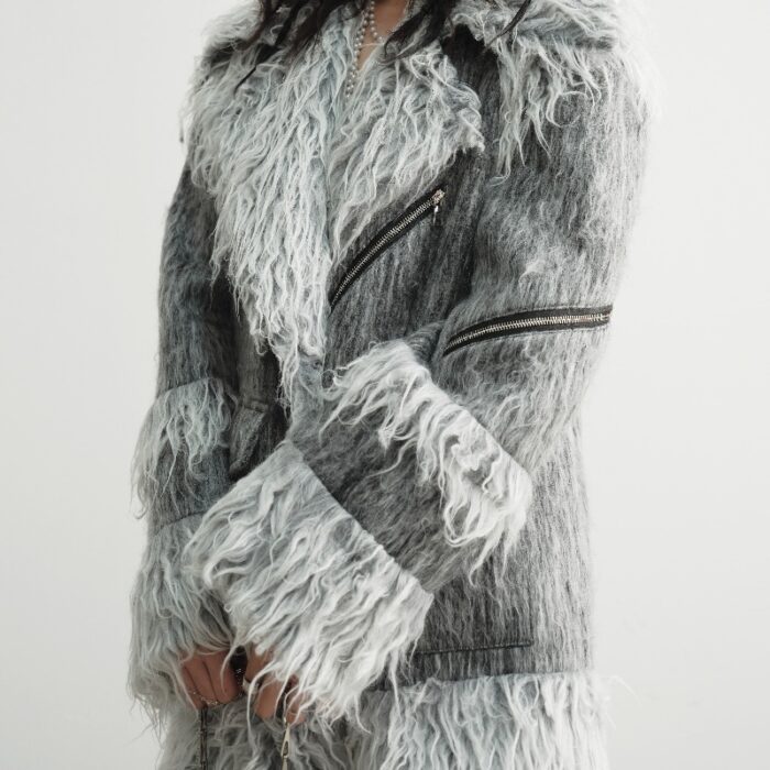 Fur Patchwork Wool Overalls Coat - Image 2