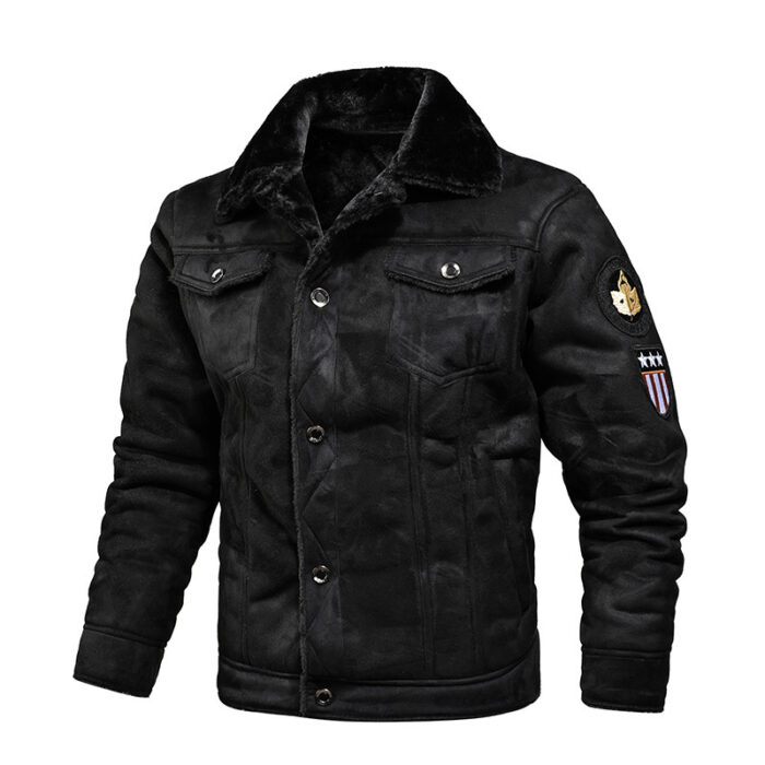 Leather men's plus cashmere motorcycle leather jacket - Image 6