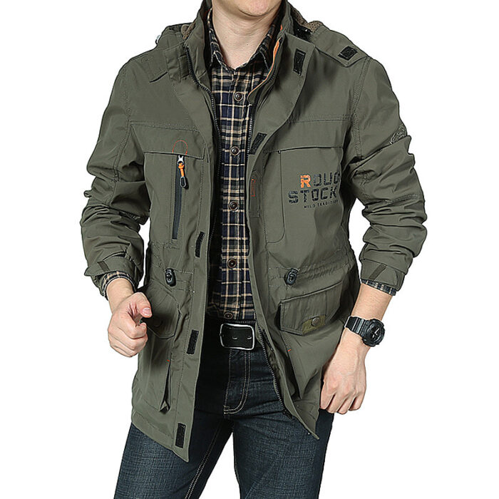 Spring thin Jacket jacket Men's casual outdoor waterproof breathable long hooded stand collar Jackets men 086 - Image 2