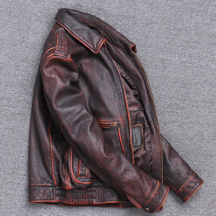 Thick leather Casual Make old leather jacket - Image 2