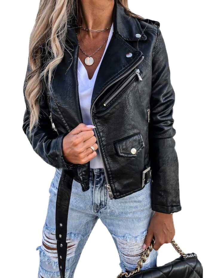 Jacket Top PU Leather Coat Short Zipper - Image 2