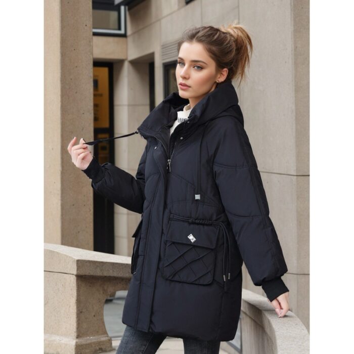 Winter Warm Hooded Coat With Pockets Fashion Solid Color Thicken Straight Cotton Jacket For Women Outerwear Clothing - Image 5