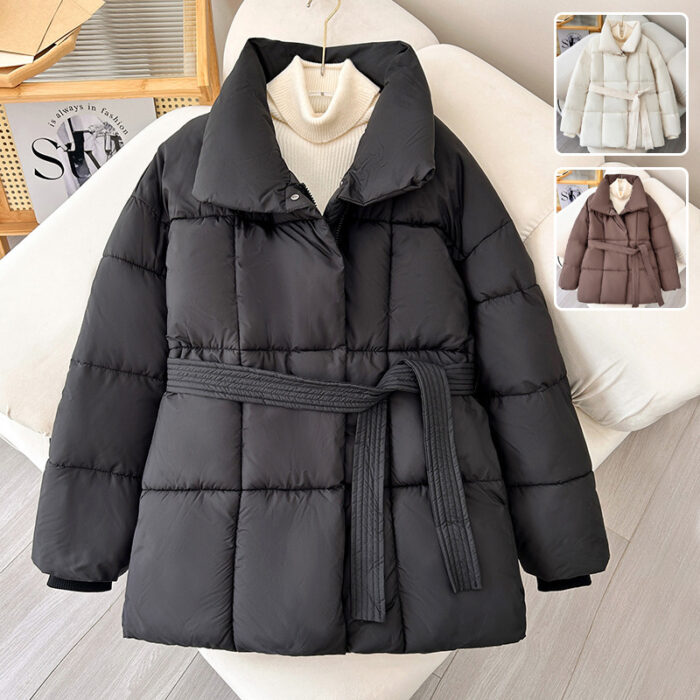 Warm Lapel Plaid Coat With Belt Design Fashion Casual Thick Jacket Fall And Winter Women's Clothing