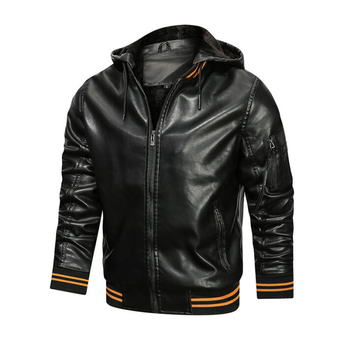 Men's Jacket Spot Hooded Multi-pocket Leather Jacket Men - Image 4