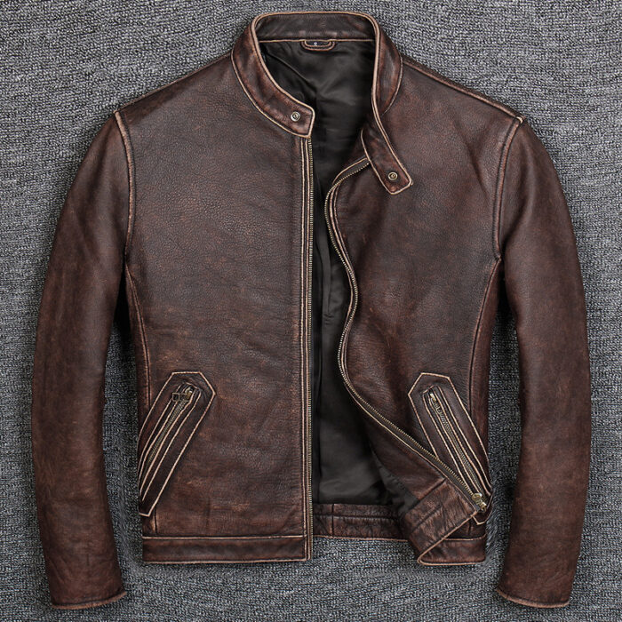 First Layer Cowhide Leather Leather Jacket, Pure Leather Jacket - Image 4