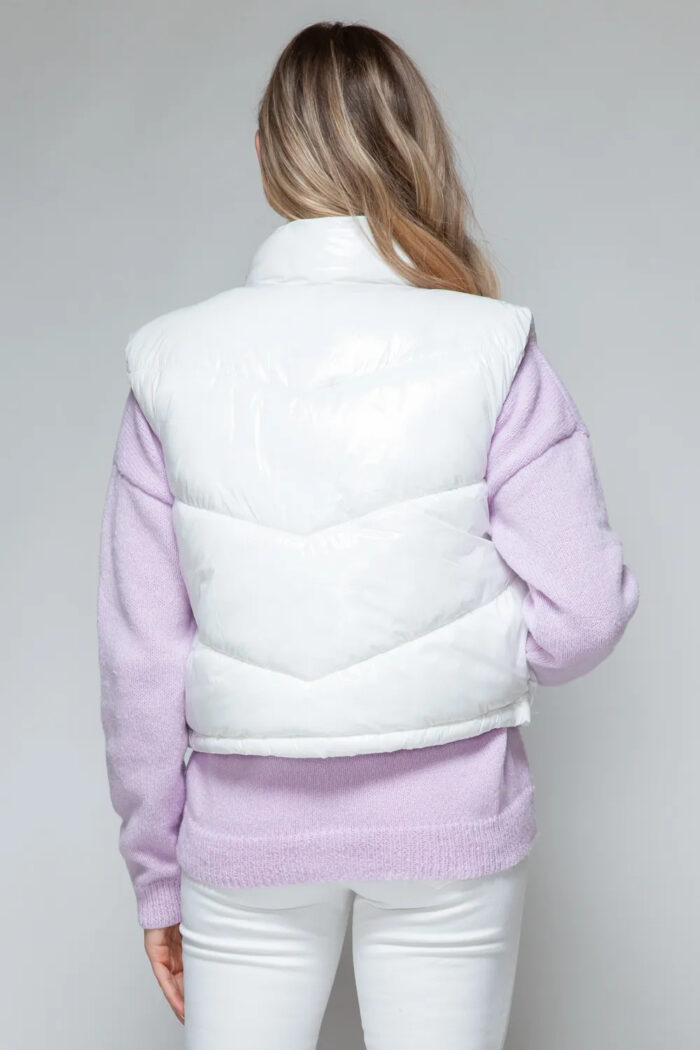 Snobbish Zip Up Turtleneck Shiny Quilted Vest - Image 4