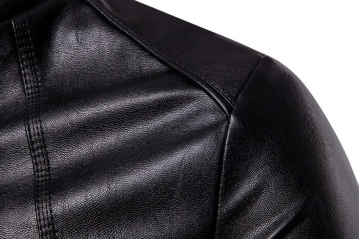 Solid Collar Large Men's Motorcycle Leather PU Jacket - Image 3