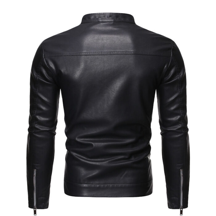 Men's leather jacket motorcycle jacket - Image 4