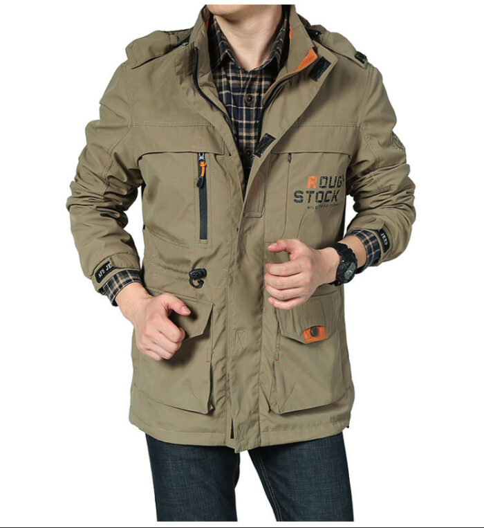 Spring thin Jacket jacket Men's casual outdoor waterproof breathable long hooded stand collar Jackets men 086 - Image 3