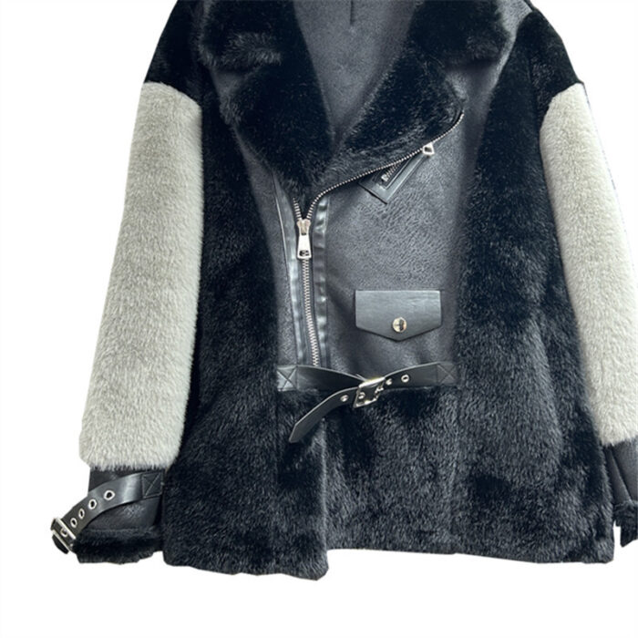 Fur Integrated Leisure Motorcycle Jacket Women - Image 3