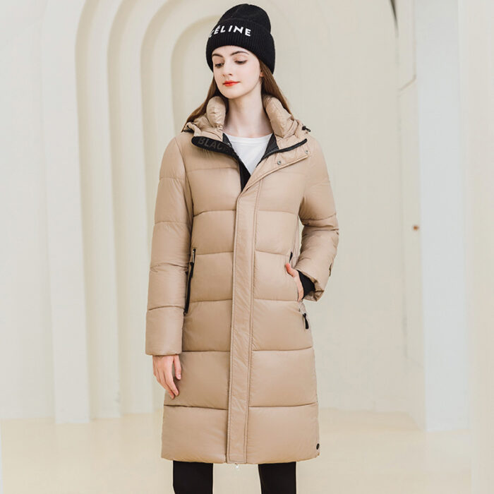 Winter Warm Hooded Coat With Pockets Fashion Simple Long Cotton Jacket Solid Color Outwear Women's Clothing - Image 5