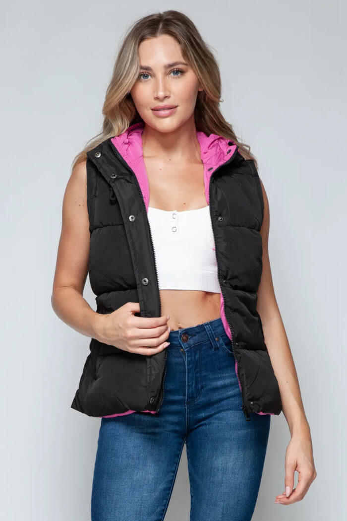 Snobbish Snap And Zip Closure Hooded Vest - Image 6