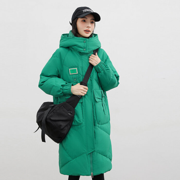 Detachable Hat Cotton Coat Over The Knee Padded Down Jacket - Image 5