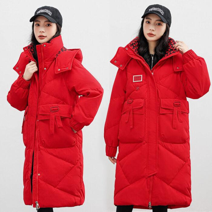 Detachable Hat Cotton Coat Over The Knee Padded Down Jacket - Image 2