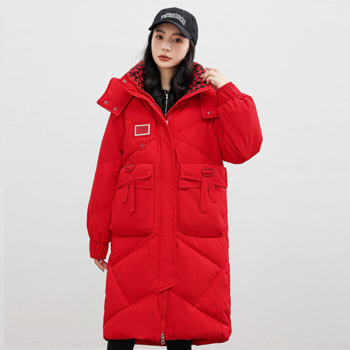 Detachable Hat Cotton Coat Over The Knee Padded Down Jacket - Image 9