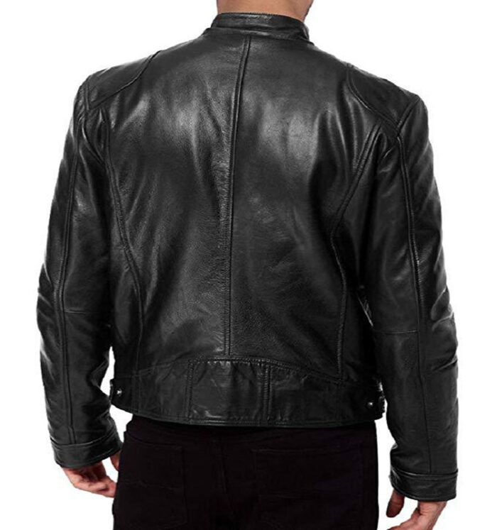 Pu Leather Collar Slim Leather Jacket - Image 5