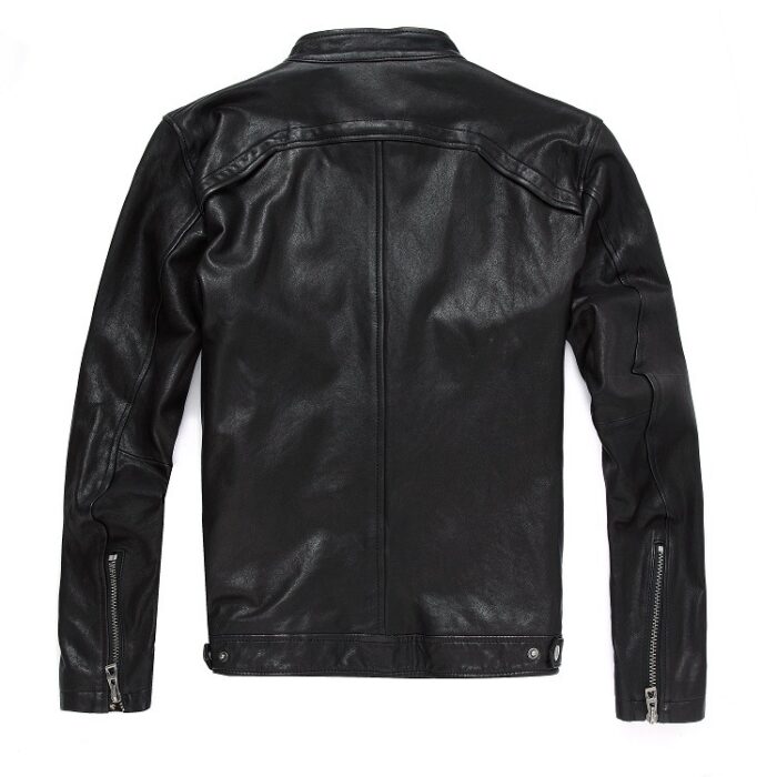 Men's Leather Leather Slim-fit Motorcycle Goatskin Leather Jacket Cowhide - Image 3