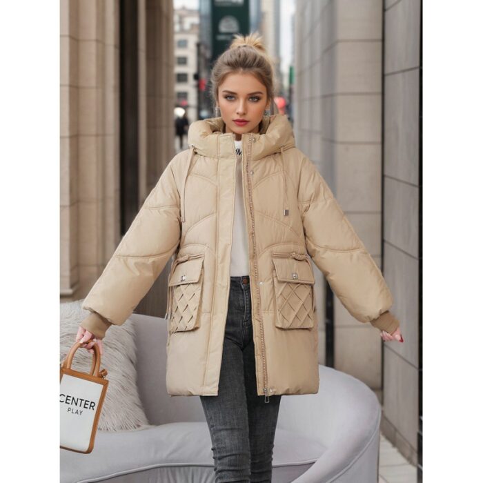 Winter Warm Hooded Coat With Pockets Fashion Solid Color Thicken Straight Cotton Jacket For Women Outerwear Clothing - Image 3