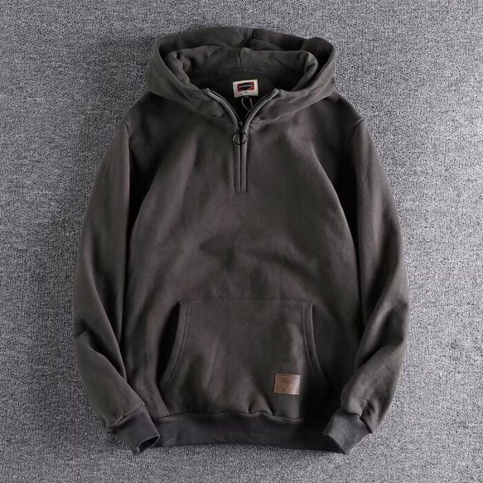 Thickened Half Zipper Open Collar Hooded Trend Men's Sweater - Image 4