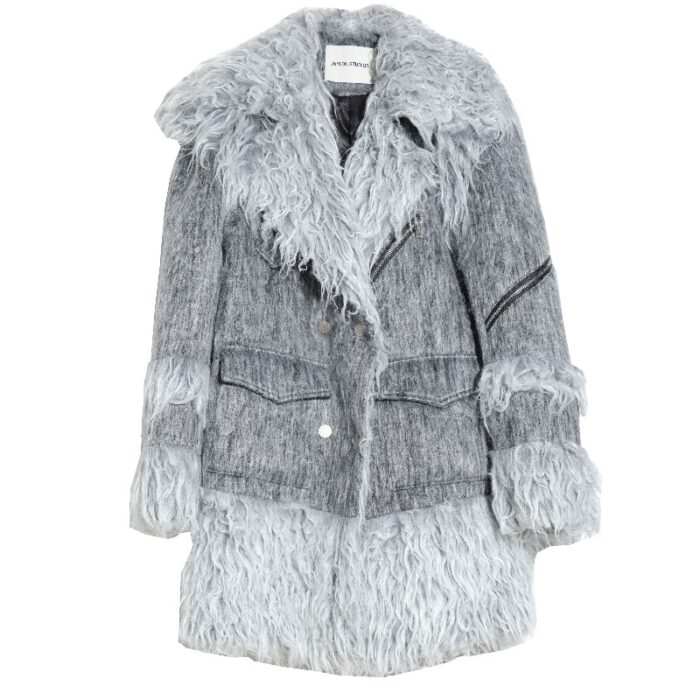 Fur Patchwork Wool Overalls Coat - Image 5