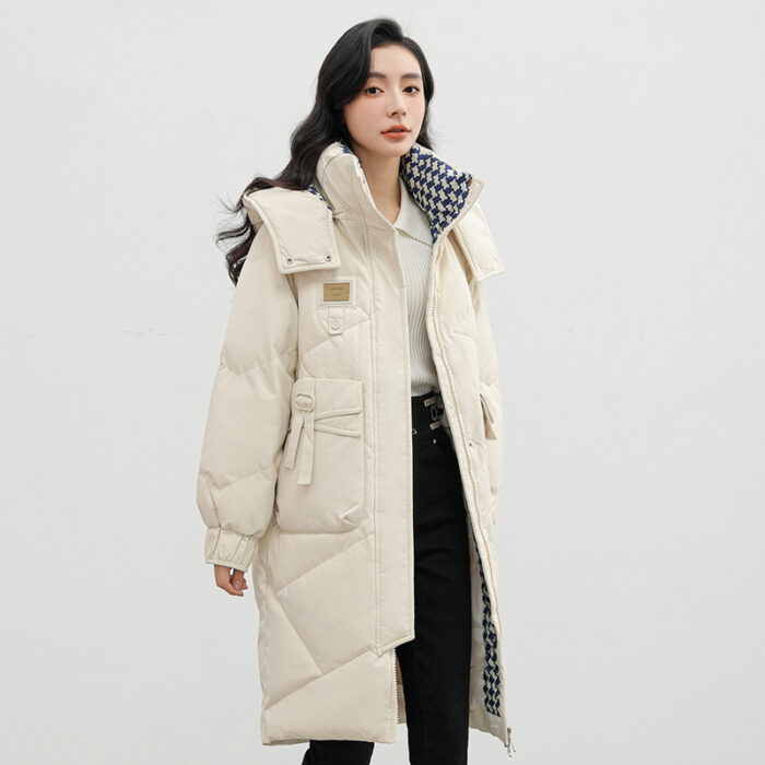 Detachable Hat Cotton Coat Over The Knee Padded Down Jacket - Image 7