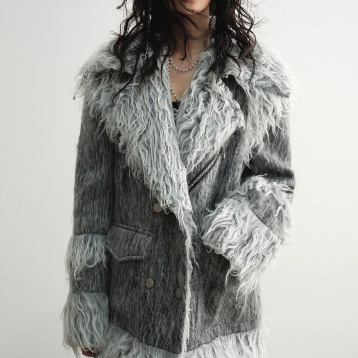 Fur Patchwork Wool Overalls Coat - Image 4