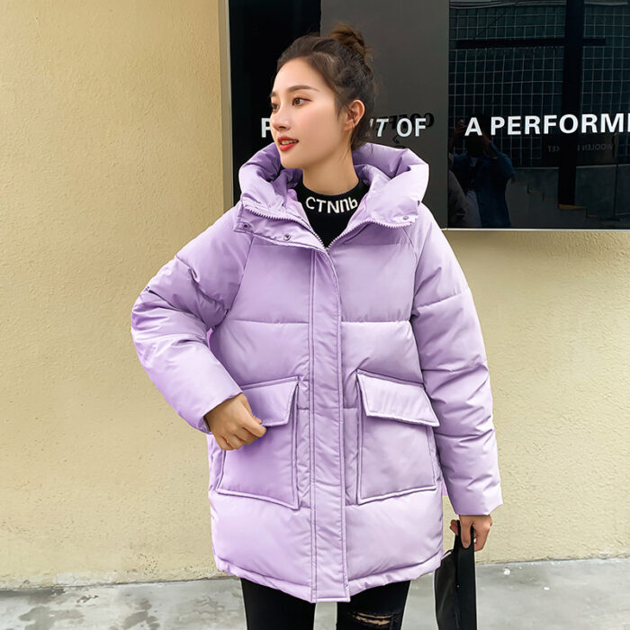 Winter Hooded Candy Color Loose And Warm Short Down Cotton Jacket Coat - Image 7