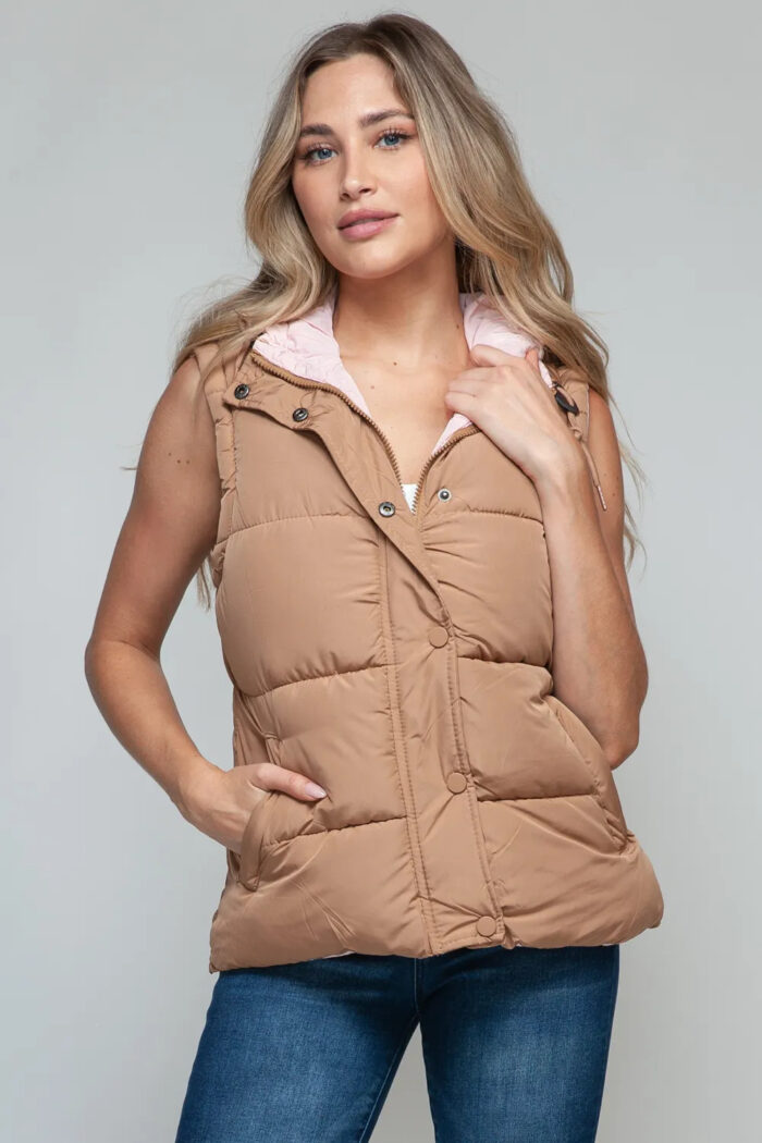 Snobbish Snap And Zip Closure Hooded Vest - Image 2